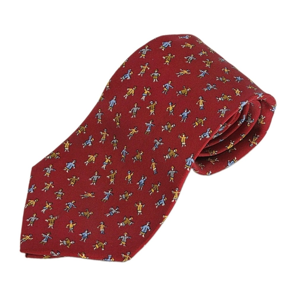 Salvatore Ferragamo 100% Silk Neck Tie Red Oriental Asian All Over Print Italy